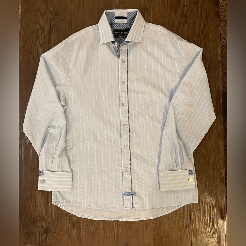 Scott Weiland Dress Shirt with Blue and White Stripes and Button-Down Collar